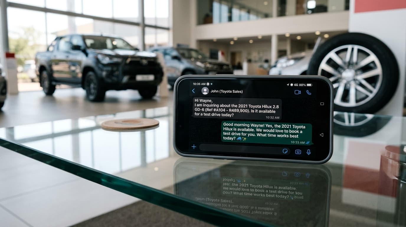 WhatsApp Pre-Populated Vehicle Inquiry on Showroom Desk